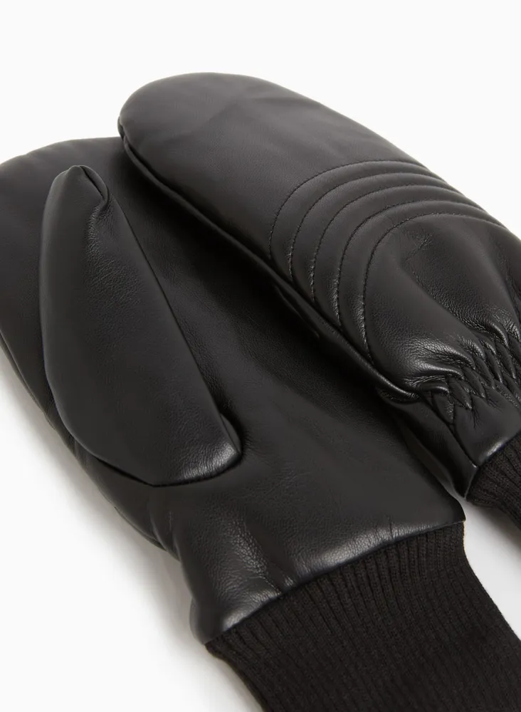 Vegan Leather Ribbed Mittens