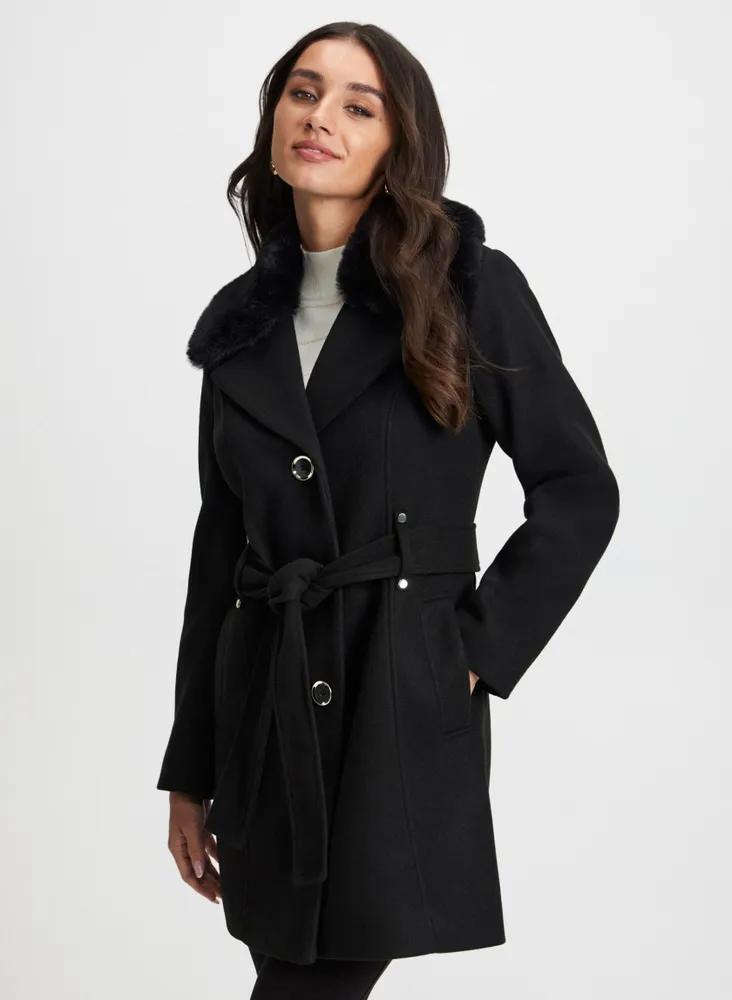 Belted Stretch Wool Blend Coat