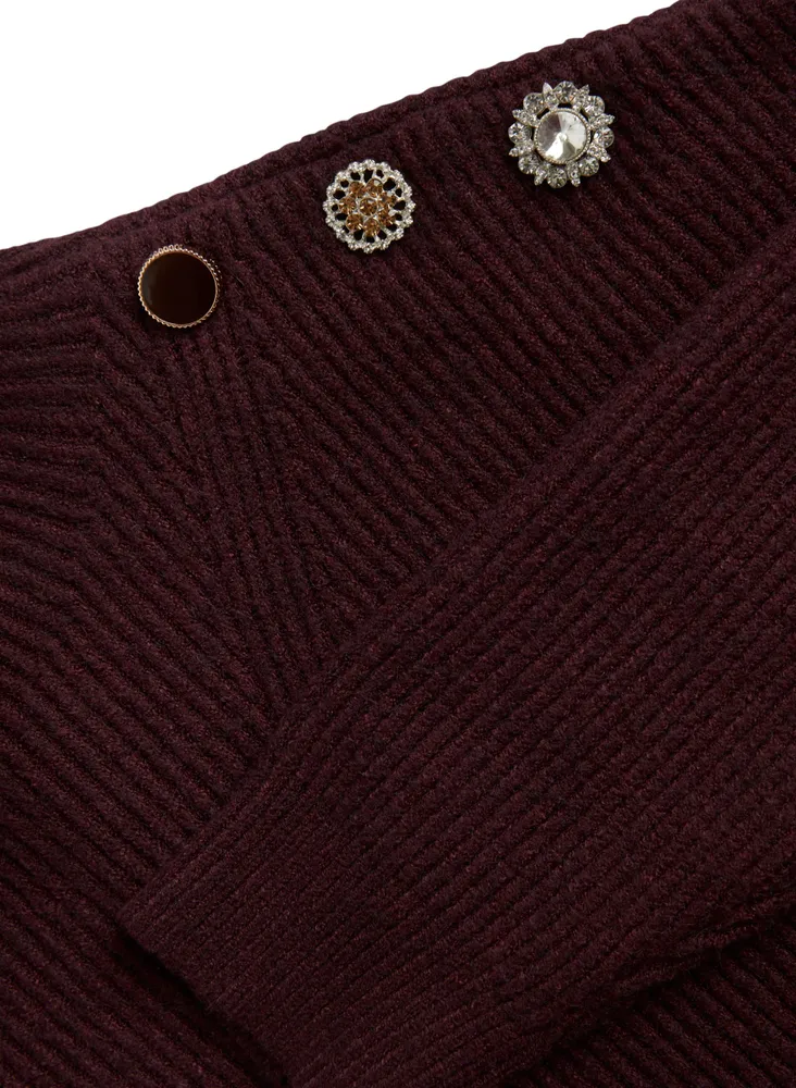 Crystal Button Mock Neck Sweater