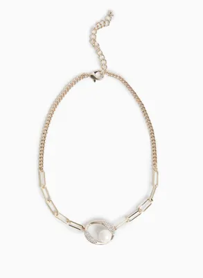 Open Oval & Pearl Pendant Necklace