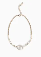 Open Oval & Pearl Pendant Necklace