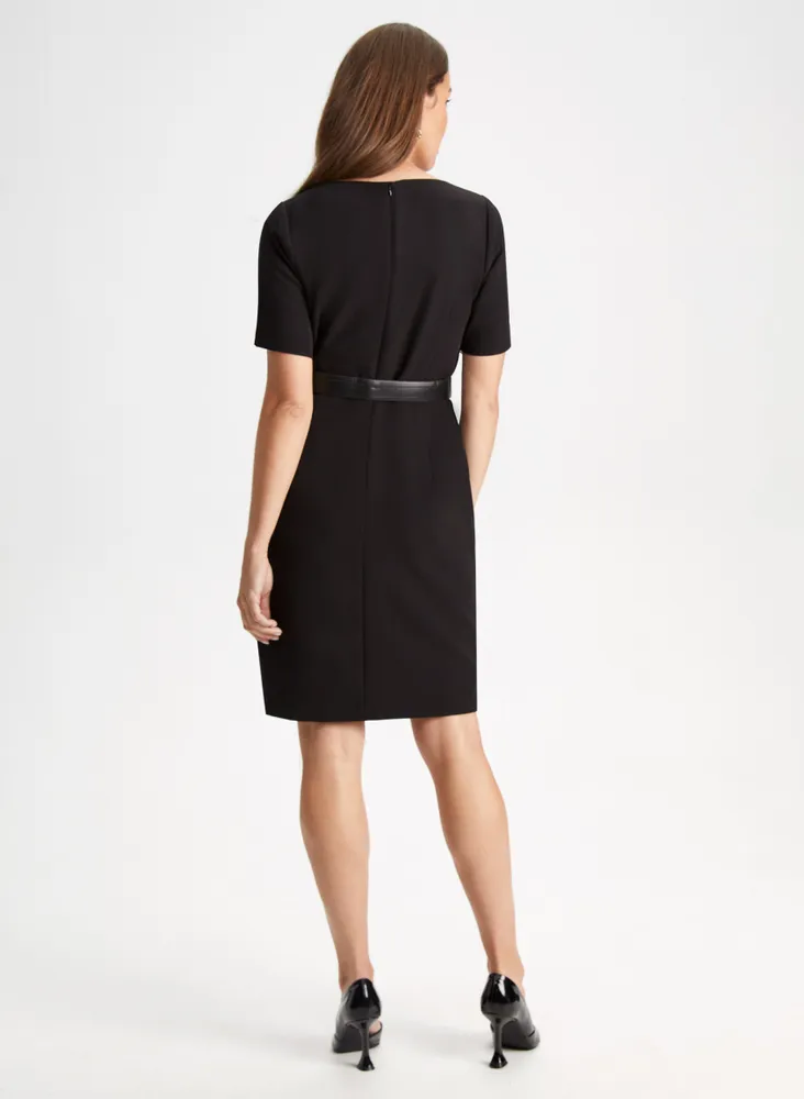 Belted Button Detail Sheath Dress