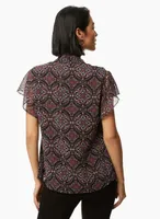 Medallion Print Tie Neck Blouse