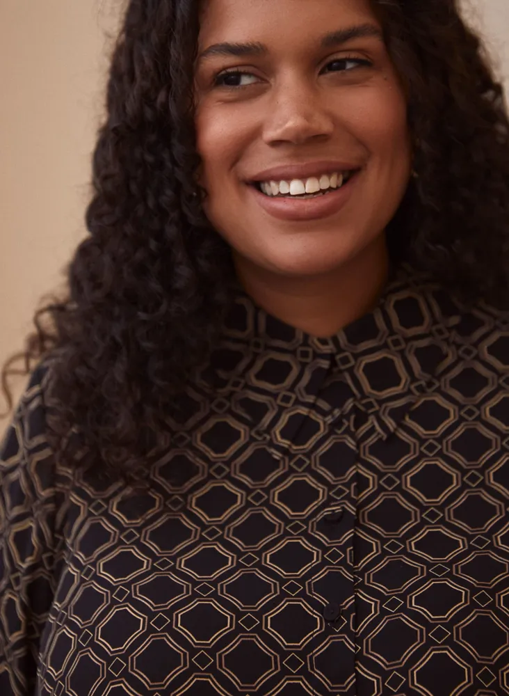 Geometric Print Button-Down Blouse