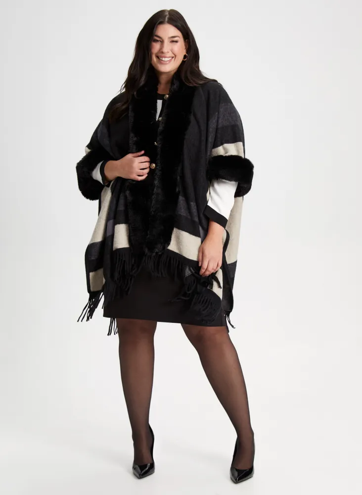 Faux-Fur & Plaid Poncho