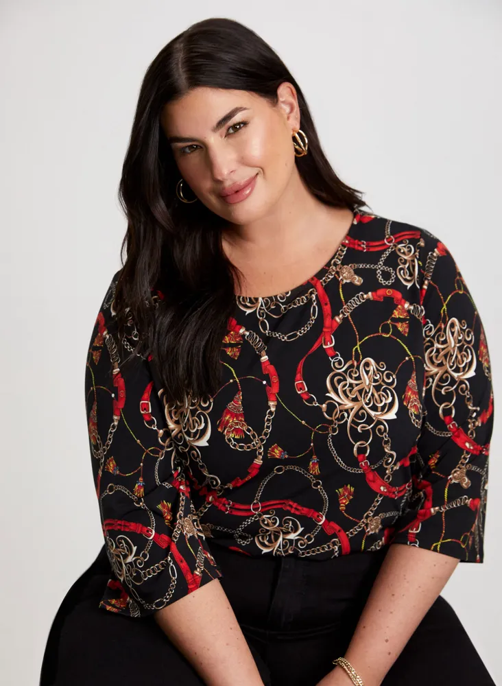 Mixed Print Dolman Sleeve Top