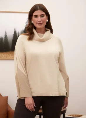 Cowl Neck Two-Tone Sweater