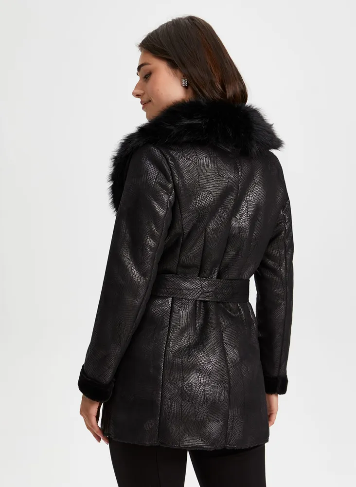 Faux Fur-trimmed Coat