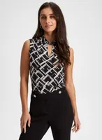 Geometric Print Keyhole Top