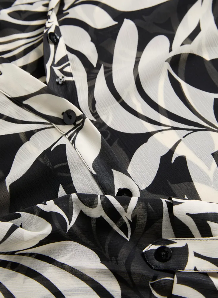 Asymmetric Leaf Print Blouse