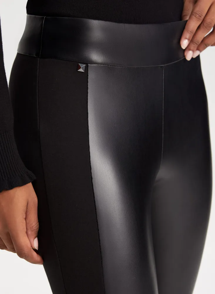 Vegan Leather Panel Detail Pants