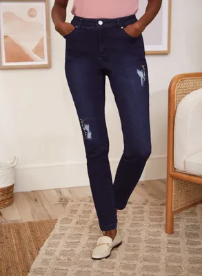 Crystal Detail Slim Leg Jeans