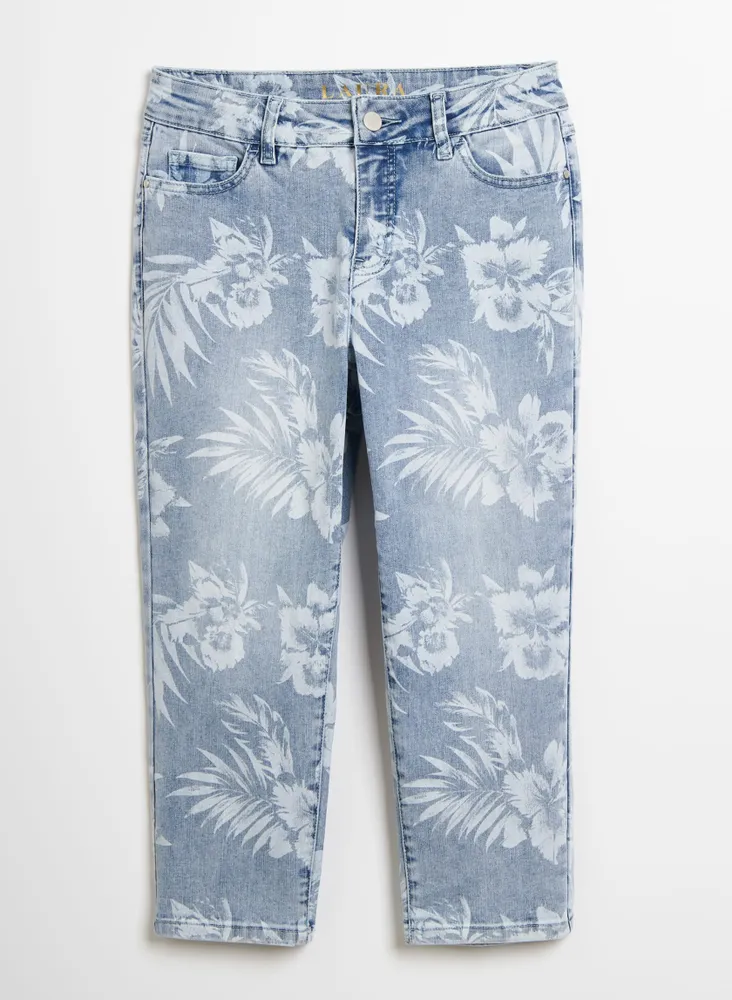 Floral Print Denim Capris