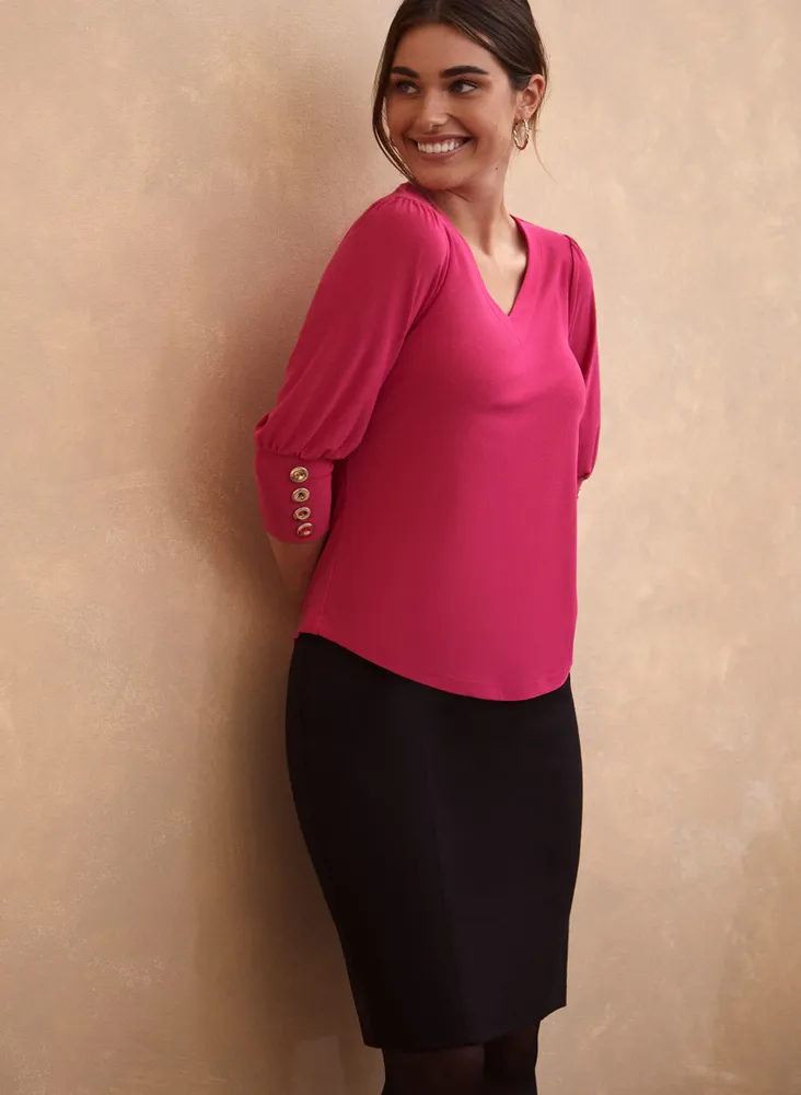 Puffed Sleeve V-Neck Top