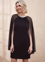 Rhinestone Neck Chiffon Cape Dress