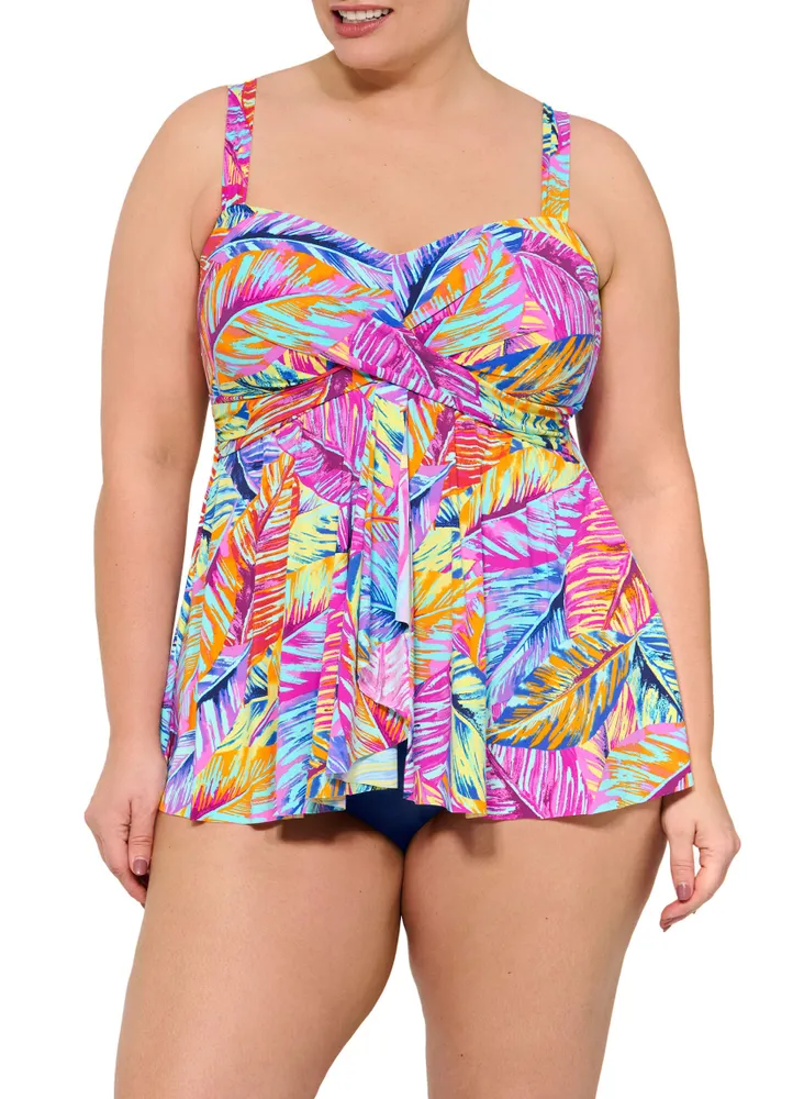 Christina - Leaf Print Flared Swimsuit