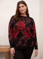 Rose Print Crewneck Sweater