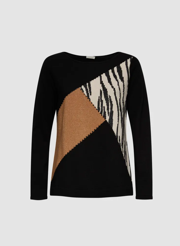 Colour Block Animal Motif Sweater