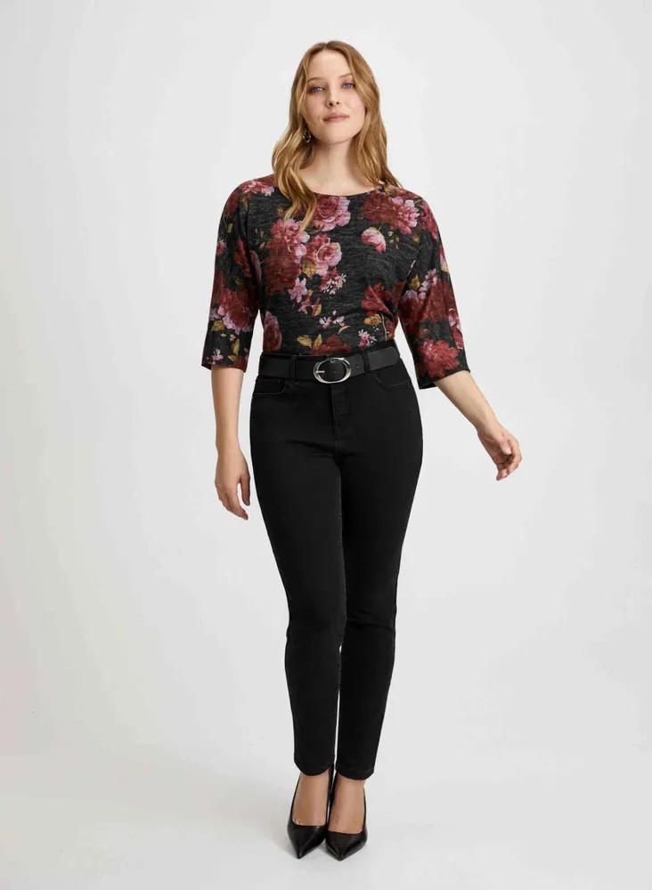 Wide Sleeve Floral Print Sweater