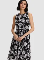 Floral Print Ribbon Belt Dress