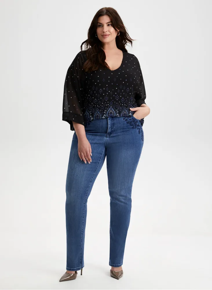 Embroidered Straight Leg Jeans