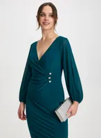 Crystal Button V-Neck Dress