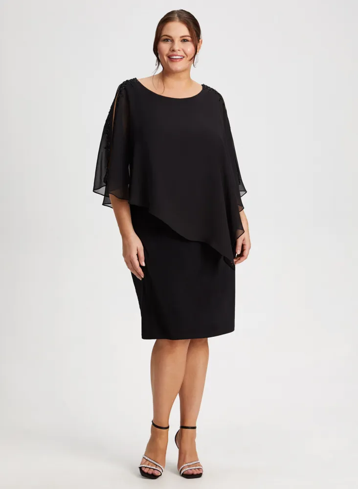 Cold Shoulder Chiffon Poncho Dress