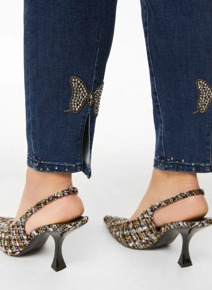 Rhinestone Detail Slim Leg Jeans