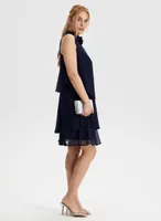 Layered Chiffon Mock Neck Dress