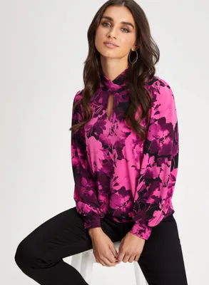 Floral Print Bouffant Sleeve Top