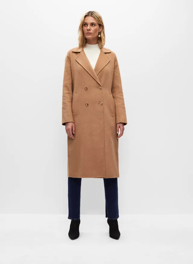 Melanie Lyne Double-Breasted Wool Long Coat