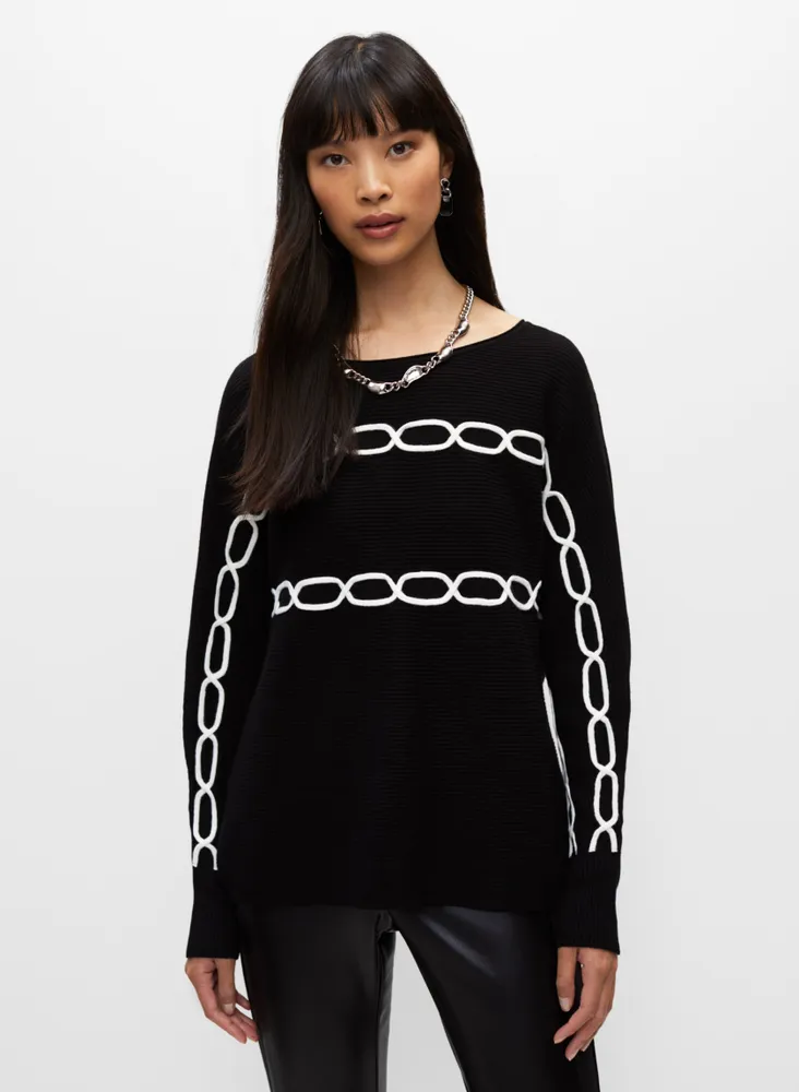 Melanie Lyne Striped Pointelle Knit Sweater