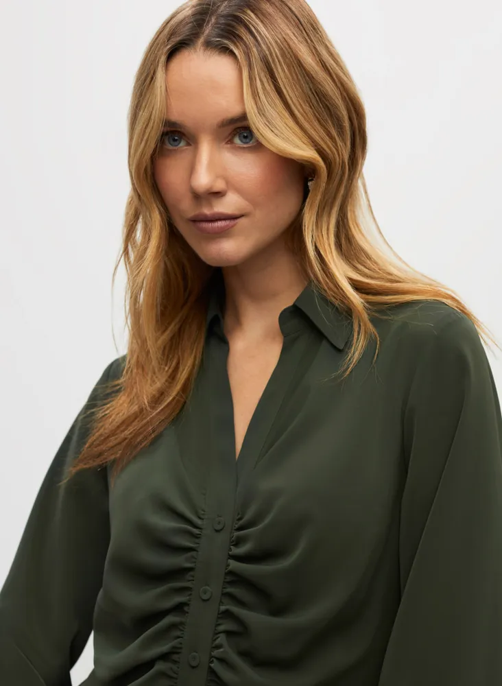 Feather Trim Satin Blouse