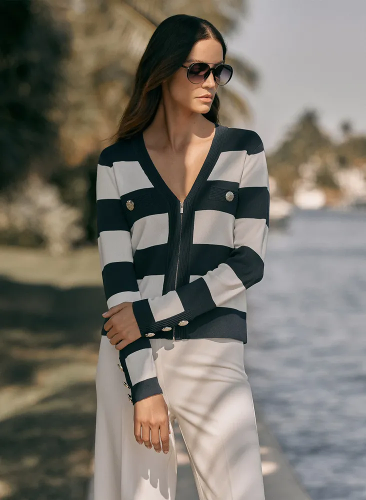 Melanie Lyne Striped Pointelle Knit Sweater