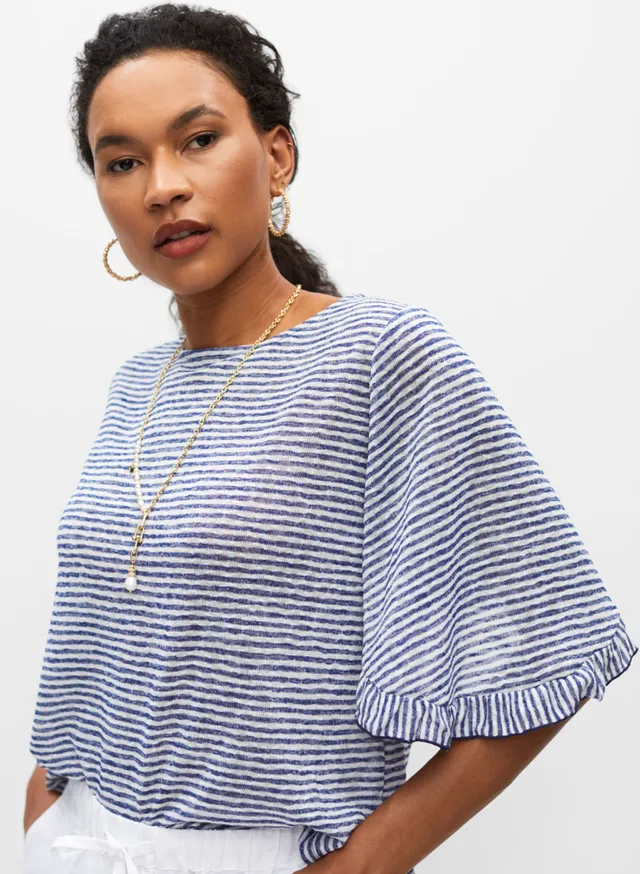 Melanie Lyne Striped Ruffle Sleeve Top