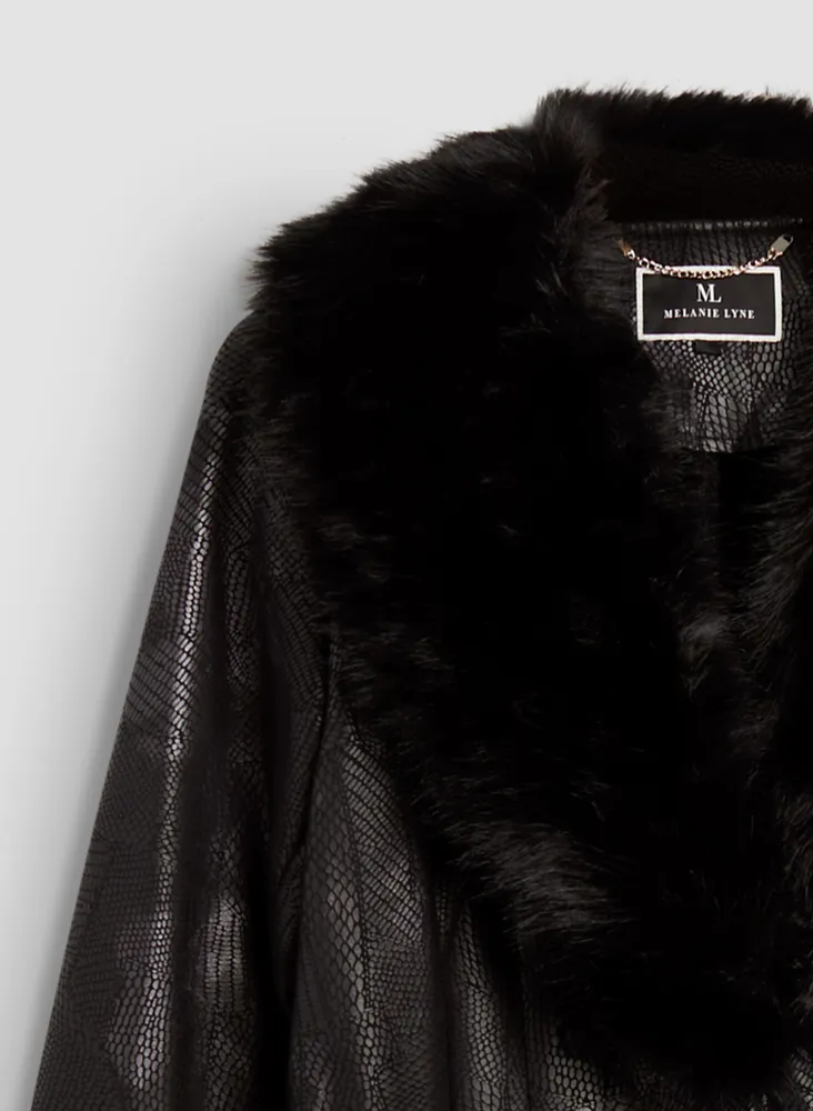 Black faux fur collar belted jacket