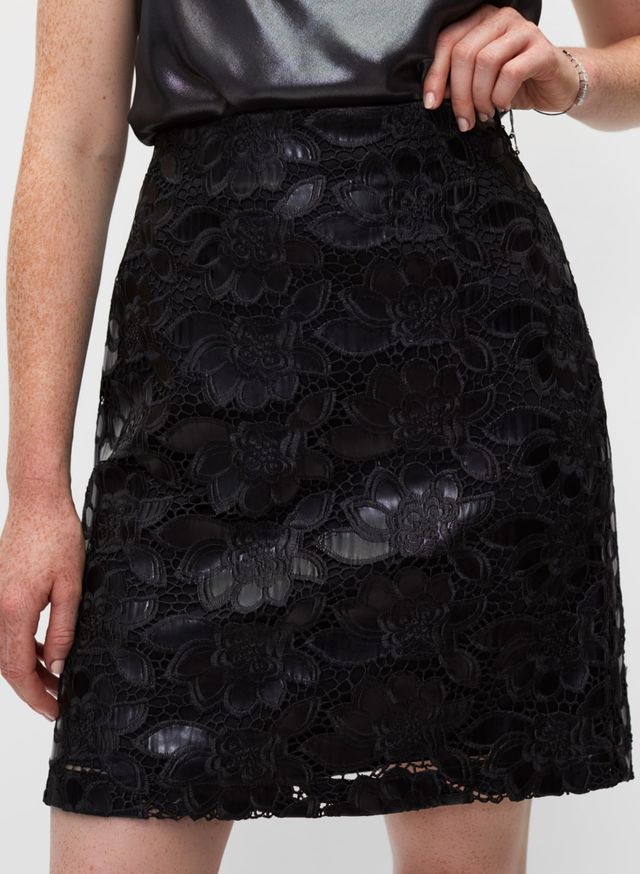 Full Floral Lace Midi Skirt in Black