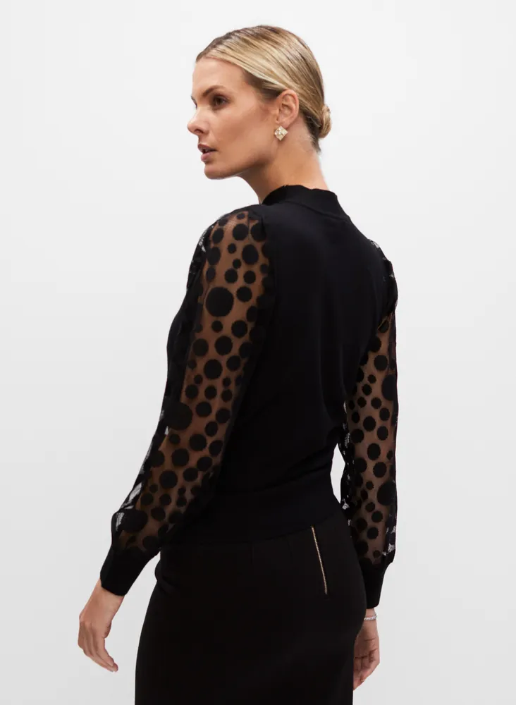 Melanie Lyne Polka Dot Sheer Sleeve Sweater