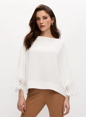 Lace Trim Wide Sleeve Blouse