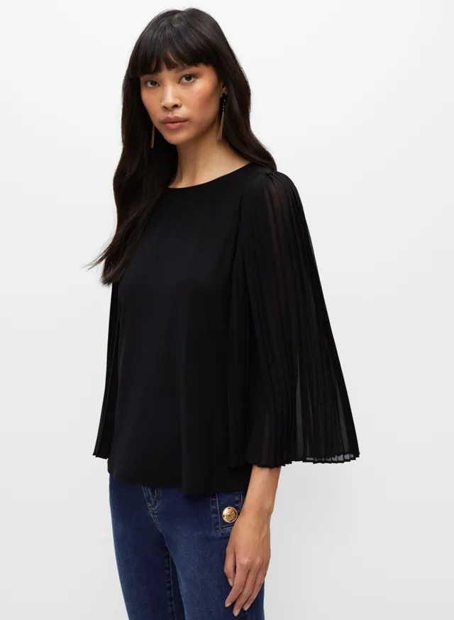 NEW Black Chiffon Top / Asymmetrical Тop / Pleated Shirt / Chiffon Tunic /  Pleated Top / Loose Tunic Top / Long Sleeve Shirt