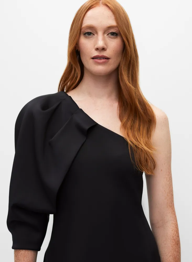 One Shoulder Wide Sleeve Dress Black