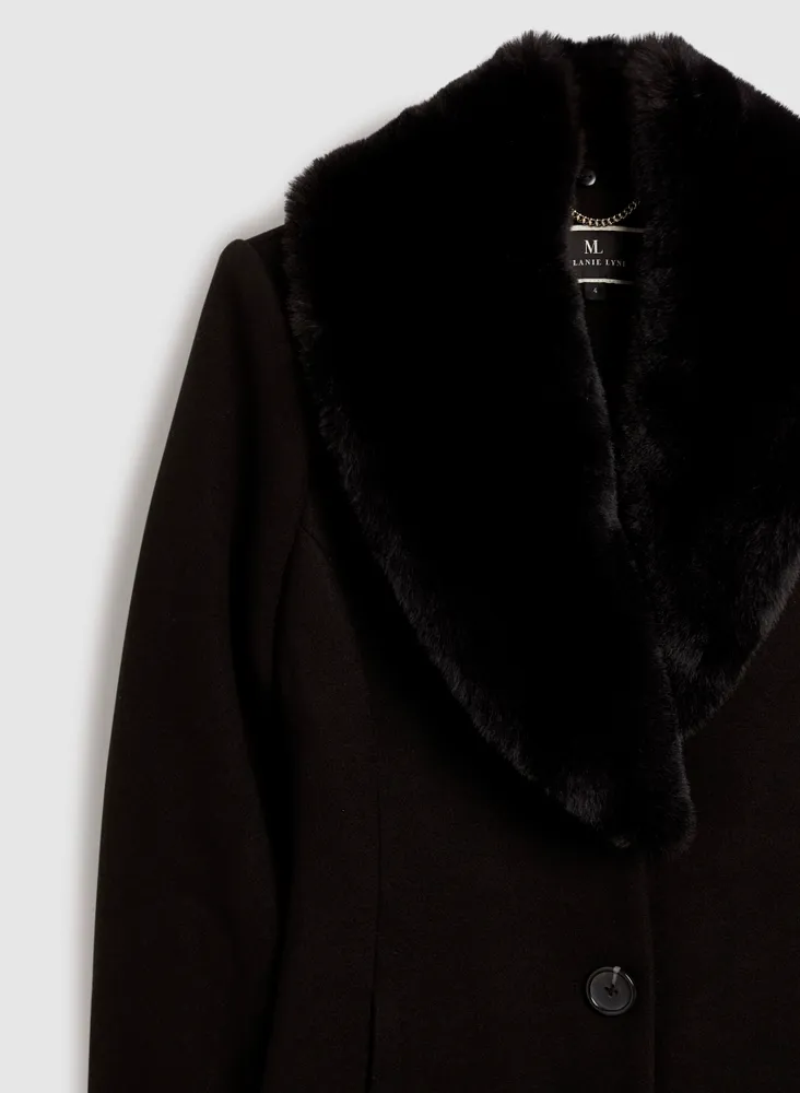 Essential Sophistication Black Faux Fur Collar Belted Coat