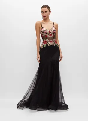 Embroidered Corset Detail Gown
