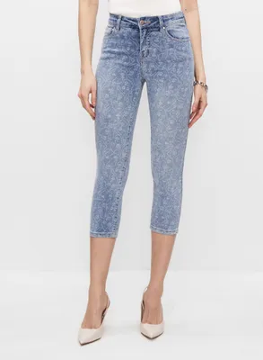 Floral Print Denim Capris