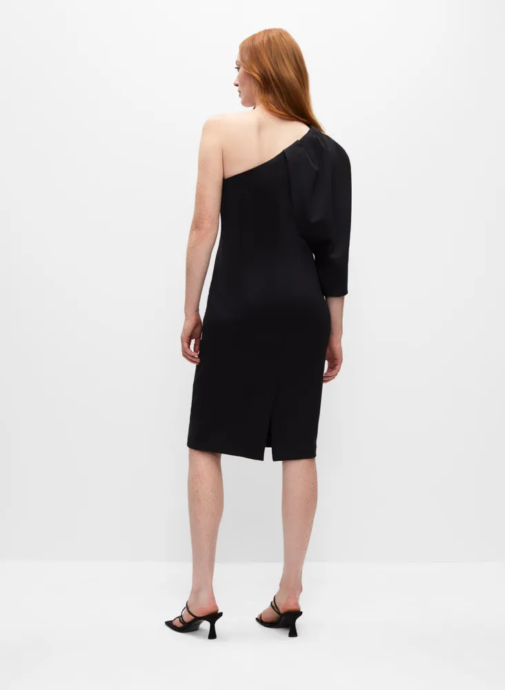 One Shoulder Wide Sleeve Dress Black