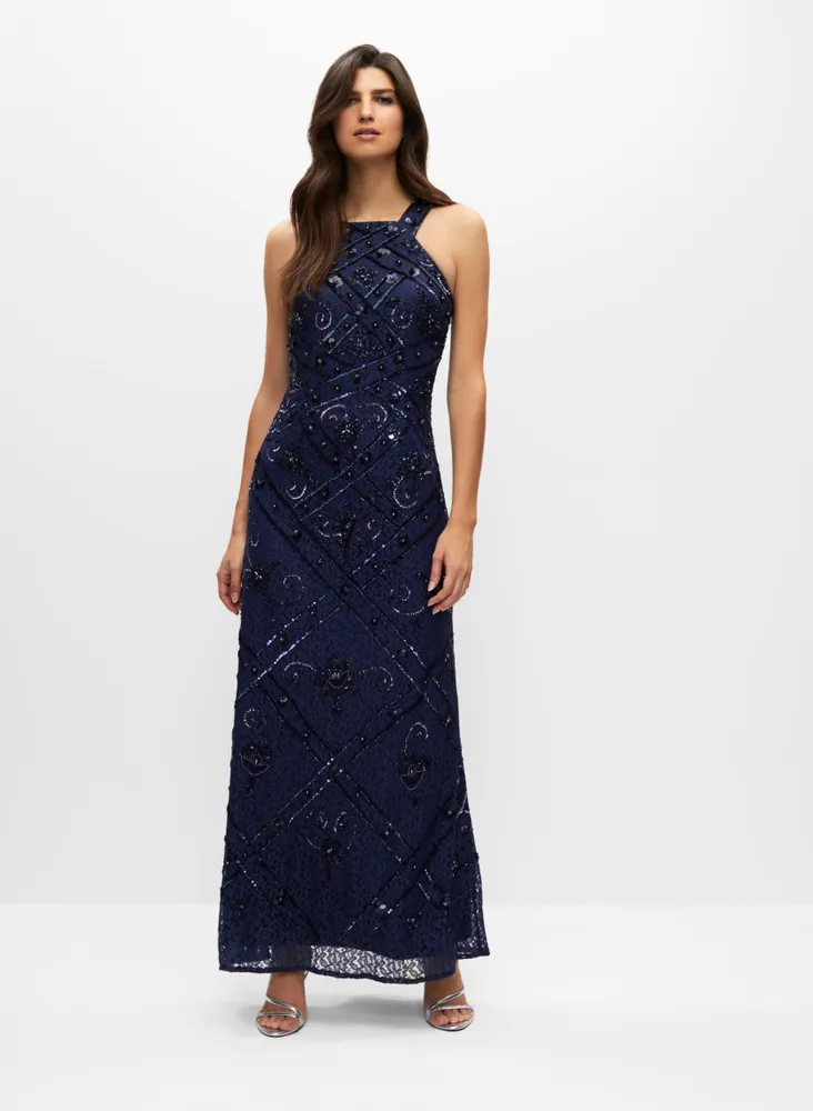 protesta medias Anual Adrianna Papell - Beaded Mesh Gown | Shop Midtown