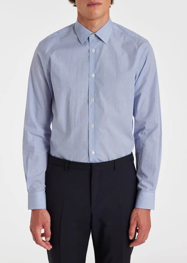 Paul Smith Tailored-Fit Blue 'Micro Dot' Cotton Shirt