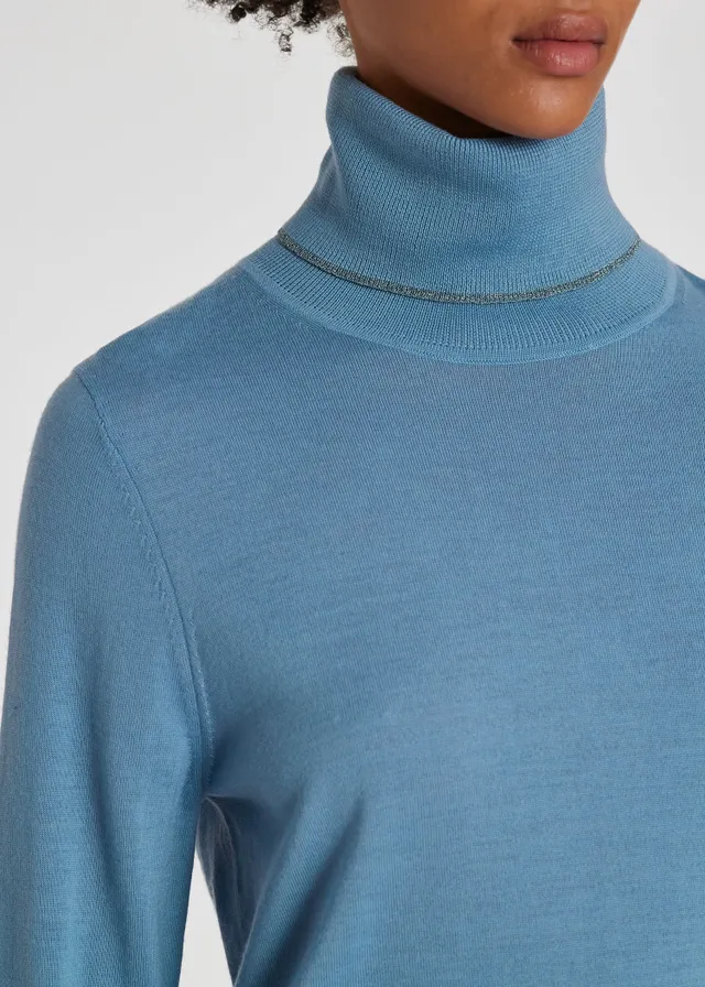 Roll neck sweater with contrasting bands Ellis Light Blue