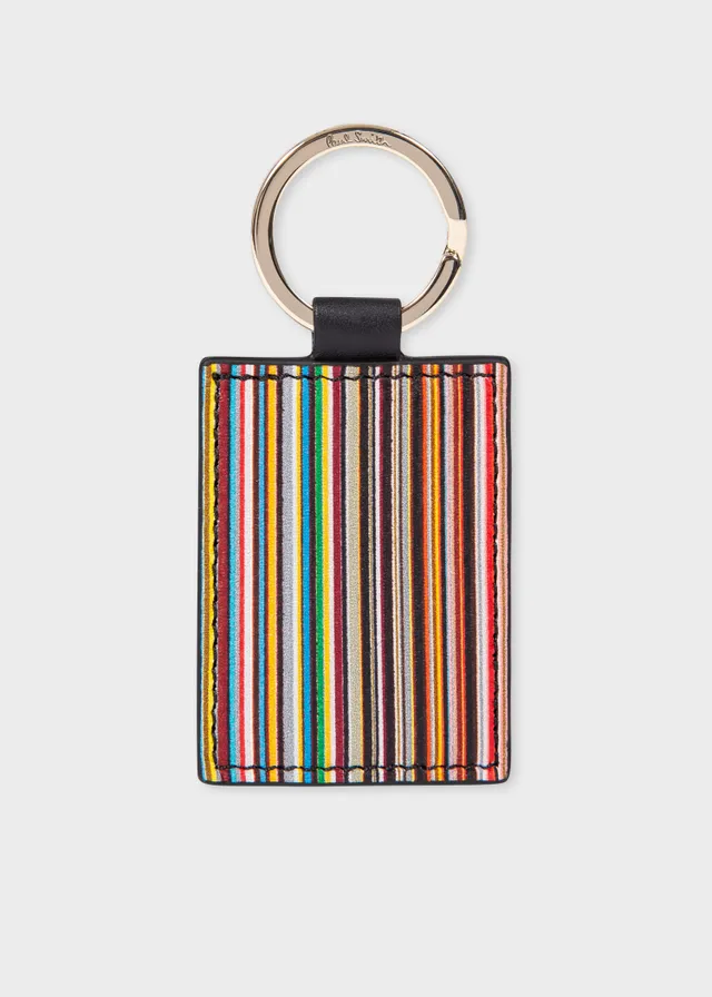 Paul Smith Green Leather 'Signature Stripe' Keyring