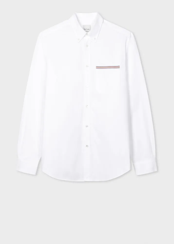 Paul Smith White Cotton 'Signature Stripe' Oxford Shirt